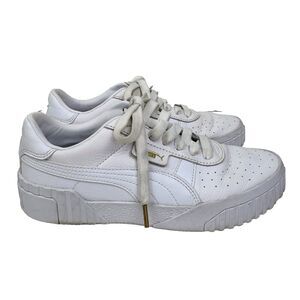 Puma Cali Lace Up Sneakers Tennis Shoe White Leather Gold Detail Retro Women 7.5